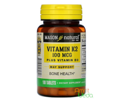 Vitamin K2 plus D3 Mason Natural, 100 錠剤